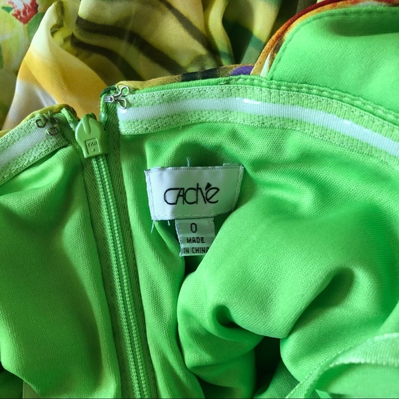 Cache Green Floral One Shoulder Gown Dress size 0 - Picture 12 of 14